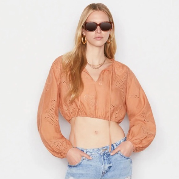 NWT $723 FRAME Eyelet Linen Maxi Skirt and Shirred Crop Eyelet Blouse - size XS! - Picture 4 of 10